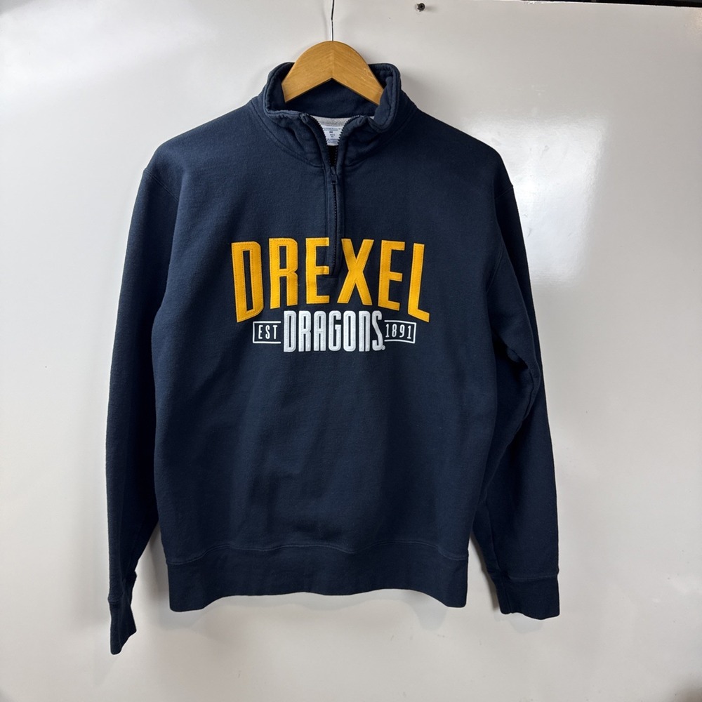 Champion Drexel Dragons Quarter Zip Sweatshirt Navy Blue Men's Size M